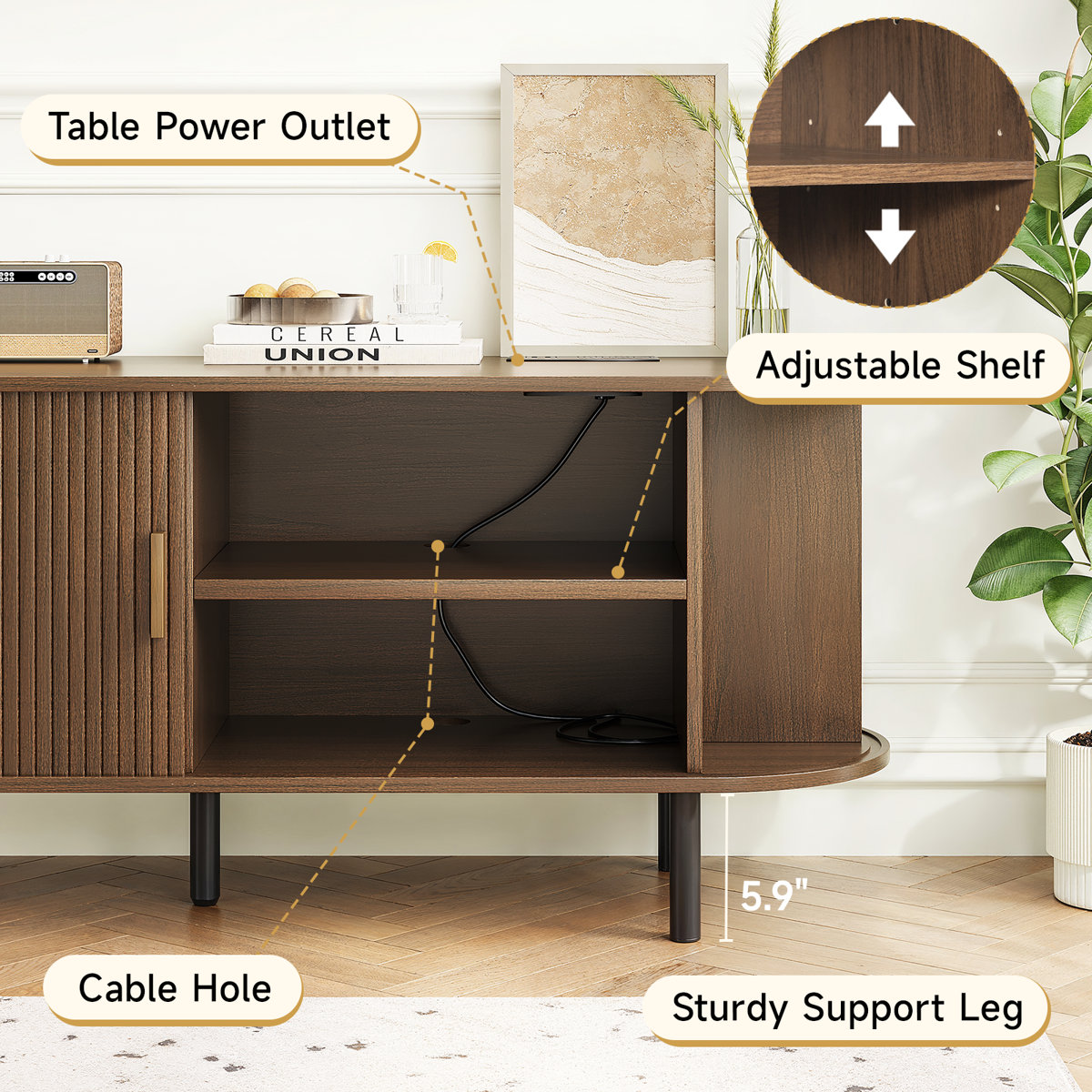Jalonda Modern Wood TV Stand with Storage and Shelves to Fit TVs